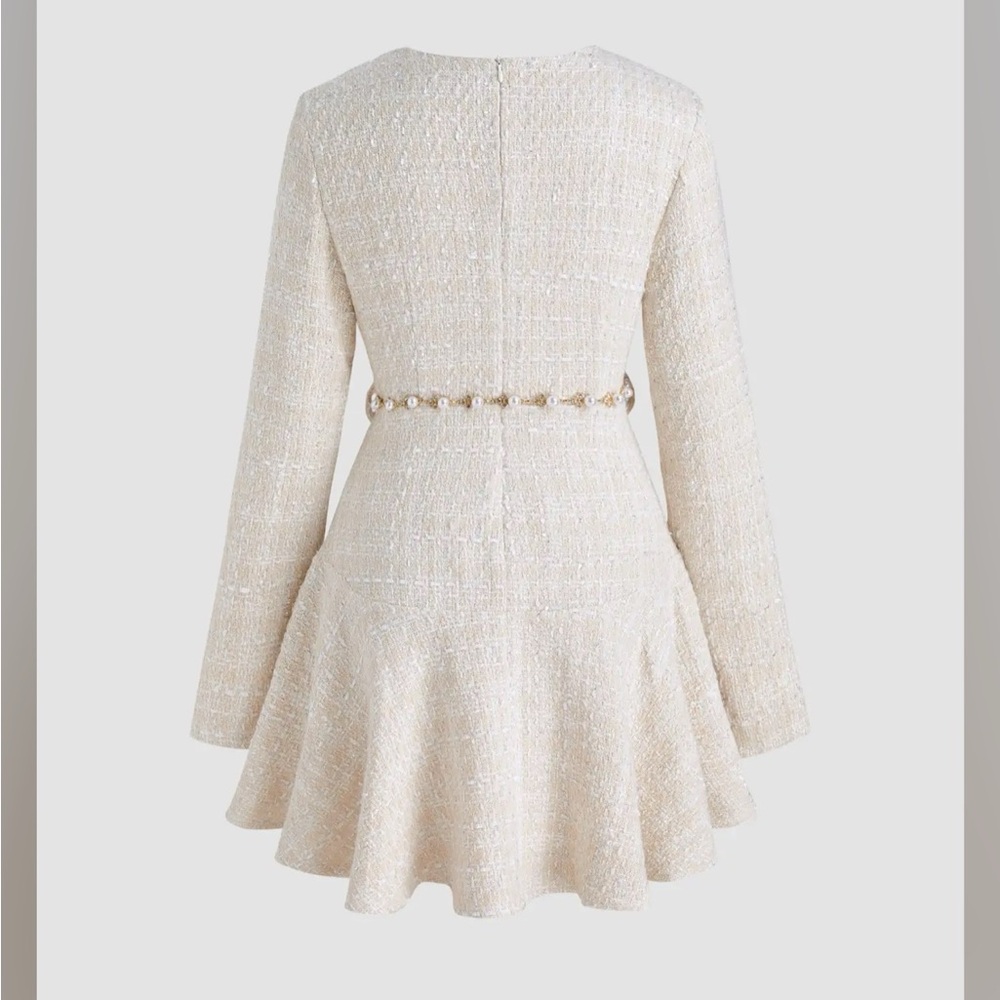 Cider Cream Fit and Flare Bell Sleeve Tweed Dress - Picture 4 of 4